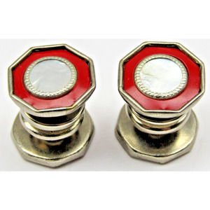 Snap Cufflinks Red Celluloid Double Sided Silver MOP Men Formal Wear